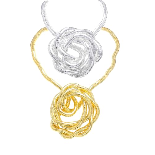 MUNSKT Pack of 2 Bendable Snake Necklace, 900mm Flexible Snake Chain, Bendable Chain, Gold,Silvery, Agate von MUNSKT