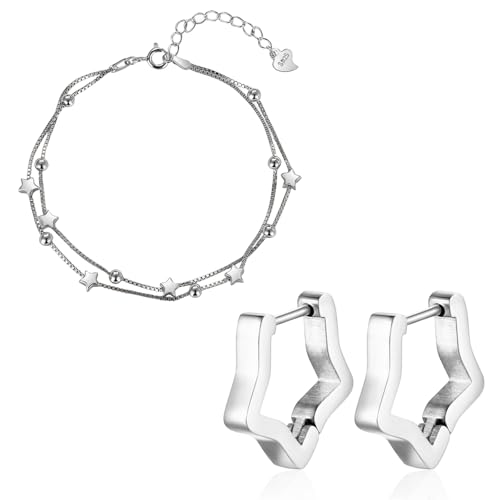 MUNSKT Schmuck-Set aus Silber für Damen, verstellbares Perlen-Star-Armband und Stern-Ohrringe symbolisieren das Herz – mit Herz, die beste Wahl als Geburtstagsgeschenk von MUNSKT