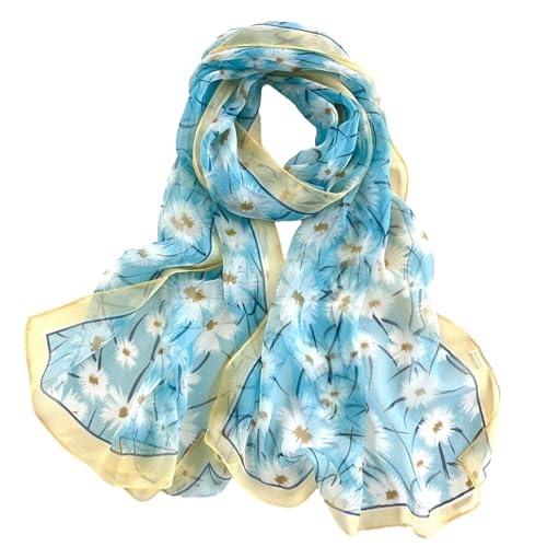 MUNSKT Sommerschal Damen Dünn Chiffon Schal Leicht Löwenzahn Blau für Strand Alltag Party Bankett von MUNSKT
