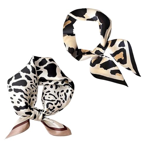 MUNTE 2 Stück Kopftuch Damen Sommer Quadrat, Seidentuch Haare mit Leopardenmuster, Halstücher für Damen 68 x 68cm, Gute Atmungsaktivität, Kann auf Kopf, Hals, Taille und Handtasche von MUNTE