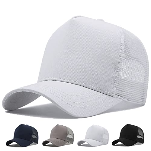 MUNULA Oversize XXL Mesh Trucker Hut Big Head Hüte für Männer Hohe Krone Baseball Kappe Atmungsaktiv Papa Hut Verstellbar 59,9 cm - 65 cm, Weiss/opulenter Garten, XXL/3XL von MUNULA