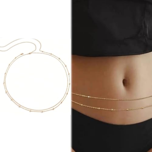 MUNZE 2Stück Bauchkette Gold Damen Wasserfest, Vergoldet Körperkette Waist Beads Geschichtet Taillenkette Mit Perlen Verstellbare Bikini Body Belly Chain Hüftkette Körperschmuck Für Frauen Mädchen. MUNZE 2Stück Bauchkette Gold Damen Wasserfest, Vergoldet Körperkette Waist Beads Geschichtet Taillenkette Mit Perlen Verstellbare Bikini Body Belly Chain Hüftkette Körperschmuck Für Frauen Mädchen. von MUNZE