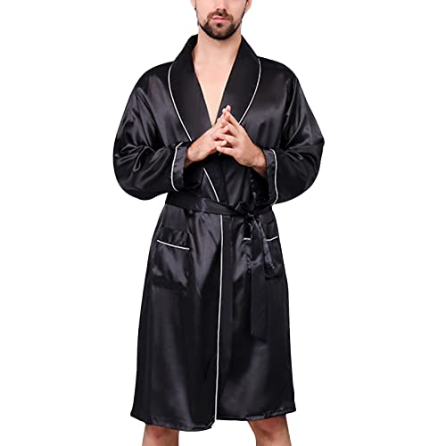 MUOUEAOU Bademantel Shorts Schwarz Set für Herren Plus Größe 6XL, Dünnes Nachthemd aus Seidenimitat (C Bathrobe(only),7XL) von MUOUEAOU