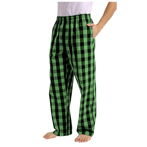 MUOYITEW Herren Schlafanzughose Baumwolle Kariert Dicke Flanell Pyjamahose Weich Nachtwäsche mit Taschen Verstellbare Tunnelzugbund Lang Freizeithose Loungehose mit Taschen Verstellbaren von MUOYITEW