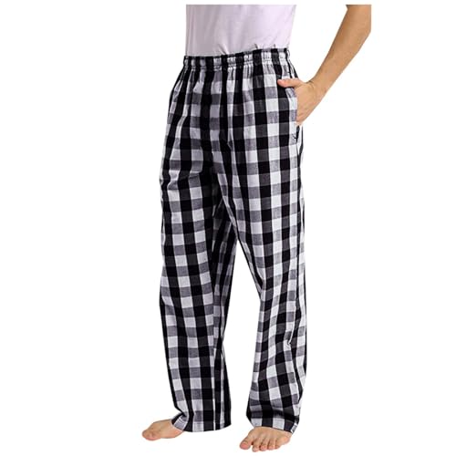 MUOYITEW Herren Schlafanzughose Baumwolle Kariert Dicke Flanell Pyjamahose Weich Nachtwäsche mit Taschen Verstellbare Tunnelzugbund Lang Freizeithose Loungehose mit Taschen Verstellbaren von MUOYITEW
