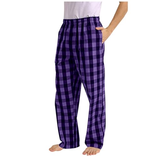 MUOYITEW Herren Schlafanzughose Baumwolle Kariert Dicke Flanell Pyjamahose Weich Nachtwäsche mit Taschen Verstellbare Tunnelzugbund Lang Freizeithose Loungehose mit Taschen Verstellbaren von MUOYITEW