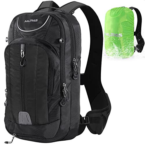 MUPAS Fahrradrucksack klein für Damen & Herren -Wasserdichter Ultraleichter +14 Zoll Laptopfach,mit Regenkappe/Helmüberzug/Handytasche und stylische Reflexstreifen, für Wandern(Schwarz) von MUPAS