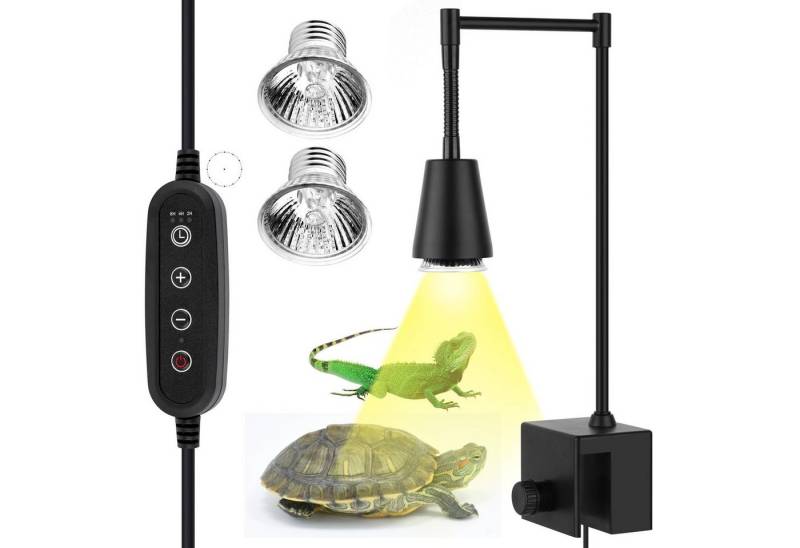MUPOO Infrarotlampe Infrarot-Wärmestrahler Timer,Dimmbar,Schildkröten Eidechsen Schlangen, E27 Clip-on-Lampe, 25W UVA/50W UVB-Glühbirne,1-tlg,360°Schwanenhals von MUPOO