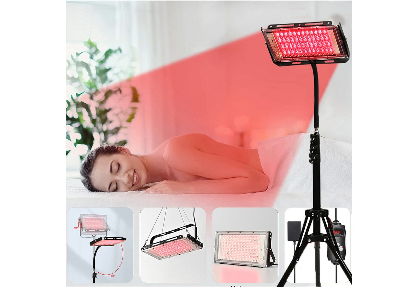 MUPOO Infrarotlampe Rotlicht Therapielampe 660 Nm, 850 Nm LED Rotlichtlampe, Timer, Verstellbarem Ständer,Infrarot Lichttherapie für Körper,Gesicht von MUPOO