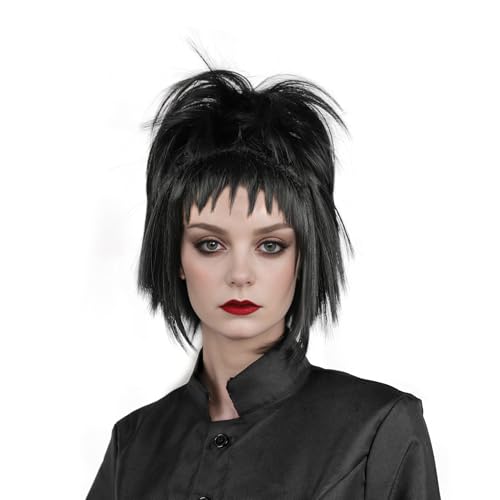 MUPUL Schwarze Perücke mit Pony, kurze schwarze Perücke mit Knoten, Halloween-Kostüm für Frauen MUPUL Schwarze Perücke mit Pony, kurze schwarze Perücke mit Knoten, Halloween-Kostüm für Frauen von MUPUL