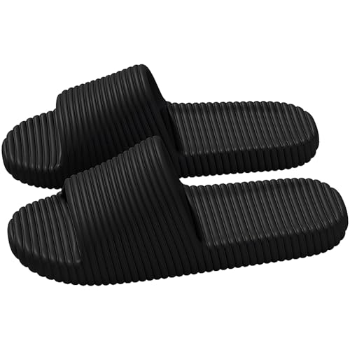 MUQGAOP Hausschuhe mit dicker Sohle Duschschuhe weiche Innenschuhe leichte Outdoor Sandalen für Damen und Herren Black Size 40-41 EU von MUQGAOP