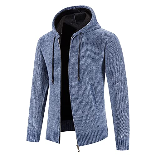 Strickjacke Herren Hoodie mit Kapuze & Reissverschluss Strick Sweatjacke Trachtenjacke Männer Freizeit Cardigan Winter Fleece Warme Outdoor Herren Kapuzenjacke von MURABE