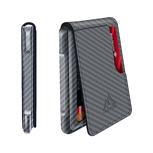 MURADIN Herren-Geldbörse, taktische Bifold-Brieftaschen für Männer, Metall, RFID-blockierend, Aluminium, Geldkartenhalter, Geschenke für Männer, Kohlefaser mit Kohlefaser-grauem Rahmen, Minimalistisch von MURADIN