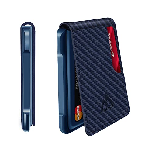 MURADIN Schlanker RFID-blockierender Metall-Kartenhalter, Taktische minimalistische Brieftasche für Männer, Elegante Bifold Herren-Geldbörse mit Geldclip (Carbon Fiber Blue) von MURADIN