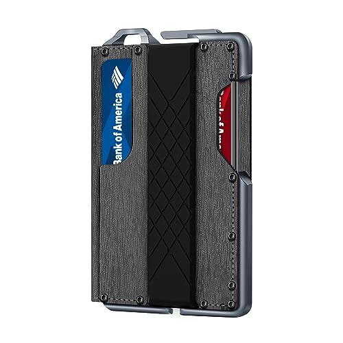 MURADIN Taktische minimalistische Geldbörse für Herren, schmal, RFID-blockierend, Kartenhalter aus Metall, Vordertasche, Herren, Leder, Dapper Bifold Wallet mit Geldklammer, Baummuster, Grau, von MURADIN