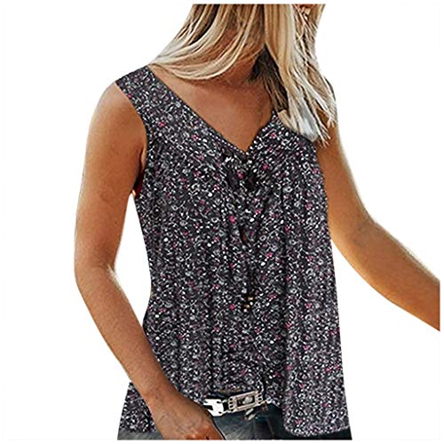 MRULIC Damen Tank Tops Ohne Arm Blumen Drucken Sommer GroßE GrößEn Hemd Basic Tops Frauen Locker Oberteile FrüHling Blusen Casual Shirts Pullover Tank Crop(A1-Schwarz,2XL) von MURIC