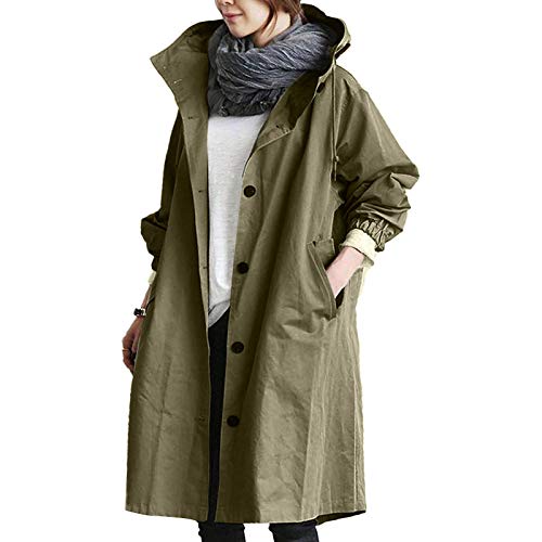 MRULIC Windjacke Damen Kapuzenjacke Kapuzenpullover Langjacke Langarm Herbst Winter Langen Mantel Jacke Tops Hoodie Trenchcoat Outing Stil Frauen Outwear(Armeegrün,2XL) von MURIC