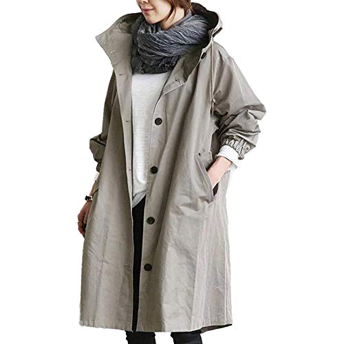 MRULIC Windjacke Damen Kapuzenjacke Kapuzenpullover Langjacke Langarm Herbst Winter Langen Mantel Jacke Tops Hoodie Trenchcoat Outing Stil Frauen Outwear(Grau,5XL) von MURIC