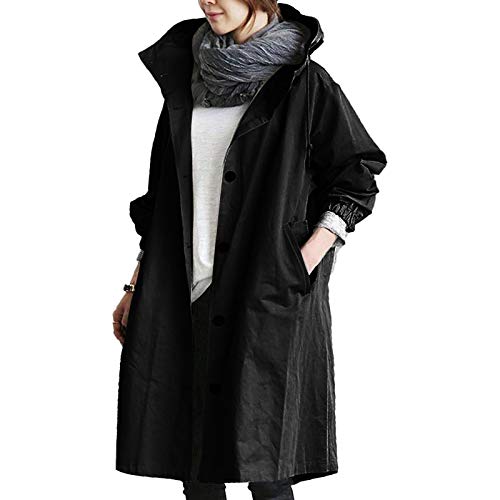 MRULIC Windjacke Damen Kapuzenjacke Kapuzenpullover Langjacke Langarm Herbst Winter Langen Mantel Jacke Tops Hoodie Trenchcoat Outing Stil Frauen Outwear(Schwarz,4XL) von MURIC