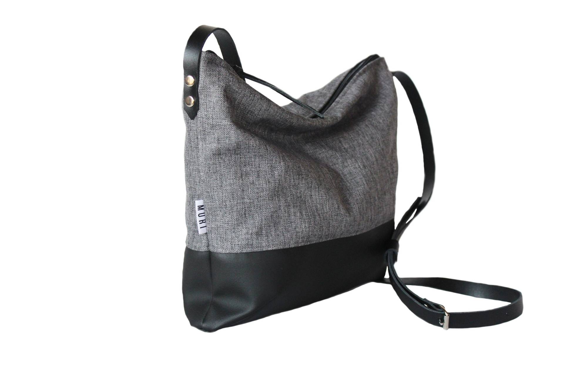 Schlichte Handtasche Aus Stoff & Leder, Kleine Leichte Umhängetasche Mit Innenfach Und Reißverschluß, Wetterfeste Tasche Zum Umhängen Schlichte Handtasche Aus Stoff & Leder, Kleine Leichte Umhängetasche Mit Innenfach Und Reißverschluß, Wetterfeste Tasche Zum Umhängen von MURIhandcraftedgoods