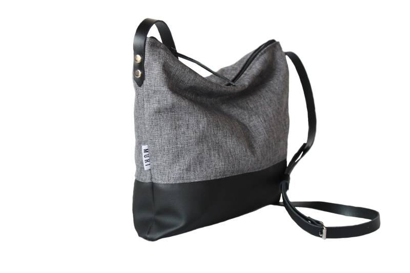 Schlichte Handtasche Aus Stoff & Leder, Kleine Leichte Umhängetasche Mit Innenfach Und Reißverschluß, Wetterfeste Tasche Zum Umhängen Schlichte Handtasche Aus Stoff & Leder, Kleine Leichte Umhängetasche Mit Innenfach Und Reißverschluß, Wetterfeste Tasche Zum Umhängen von MURIhandcraftedgoods