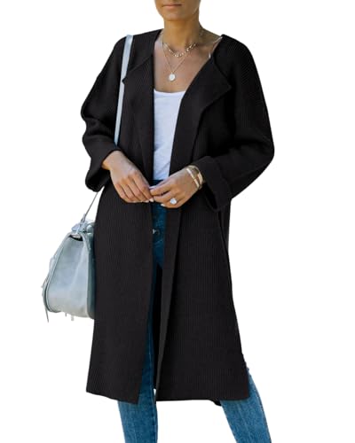 Damen-Strickjacke, lange Strickjacke, Übergröße, seitlicher Schlitz, Maxi-Cardigans, Herbst, lässig, warm, Outwear, Schwarz, Groß Damen-Strickjacke, lange Strickjacke, Übergröße, seitlicher Schlitz, Maxi-Cardigans, Herbst, lässig, warm, Outwear, Schwarz, Groß von MURMUREY