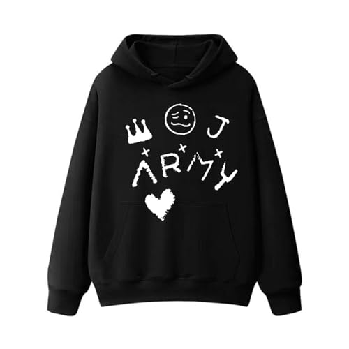 A-rmy Baumwoll-Kapuzenpullover Jungkook Vintage Grafik gewaschenes Sweatshirt Unisex for Fans(A Black,L) von MURQ