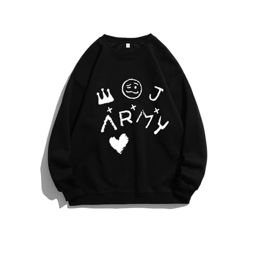 A-rmy Baumwoll-Kapuzenpullover Jungkook Vintage Grafik gewaschenes Sweatshirt Unisex for Fans(B Black,M) von MURQ