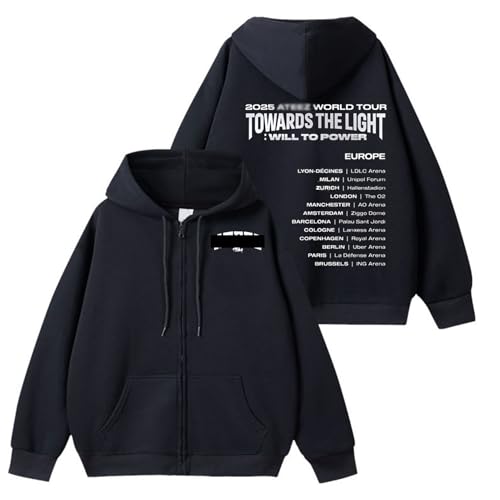 AZ Konzert Towards The Light Hoodie 2025 Support Merch Sweatshirt Reißverschluss Contton Kapuzenpullover Top(Black- Fleece,XL) von MURQ