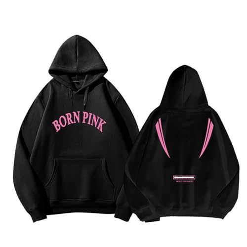 BLI-NK Album Born Pink Hoodie Support Bedrucktes Merch-Sweatshirt Baumwoll-Reißverschluss-Shirts(Black-Fleece,S) von MURQ