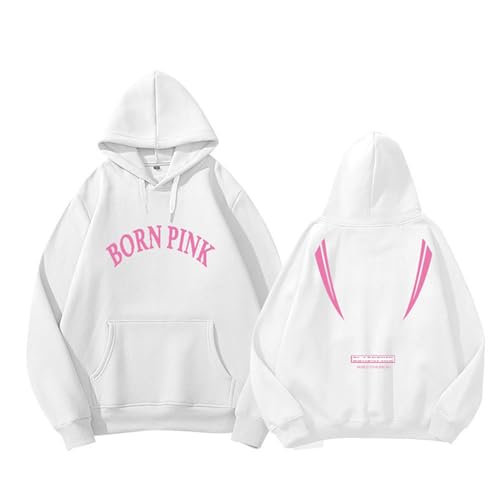 BLI-NK Album Born Pink Hoodie Support Bedrucktes Merch-Sweatshirt Baumwoll-Reißverschluss-Shirts(White,S) von MURQ