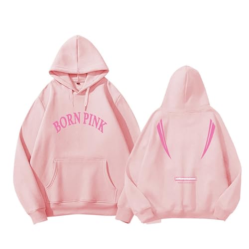 BLI-NK Album Born Pink Hoodie Support Bedrucktes Merch-Sweatshirt Baumwoll-Reißverschluss-Shirts(Pink,S) von MURQ