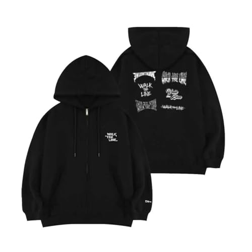 MURQ EN 2025 Konzert WalkTheLine Hoodie Support Bedrucktes Sweatshirt Baumwoll-Reißverschluss-Merch-Shirt for Fans(Black- Fleece,L) von MURQ