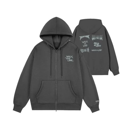 EN 2025 Konzert WalkTheLine Hoodie Support Bedrucktes Sweatshirt Baumwoll-Reißverschluss-Merch-Shirt for Fans(Gray,L) von MURQ