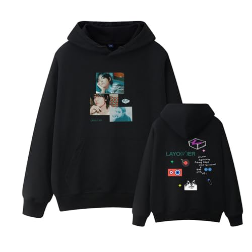 Kim Tae Hyung Soloalbum Layover Hoodie V Bedrucktes Merch Sweatshirt Baumwollsweatshirt(Black- Fleece,M) von MURQ
