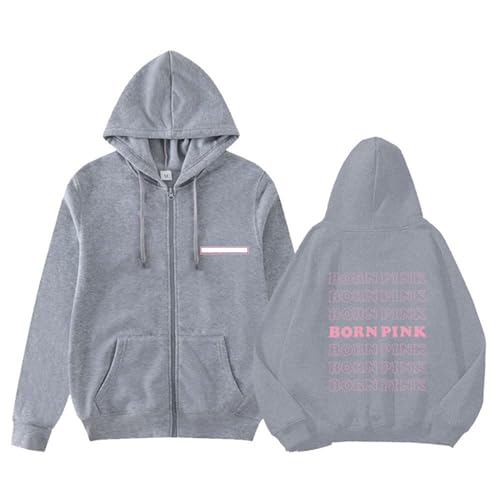 MURQ BLI-NK Album Born Pink Hoodie Kapuzenpullover Support Bedrucktes Merch-Sweatshirt Baumwollhemden(Gray-Fleece,S) von MURQ