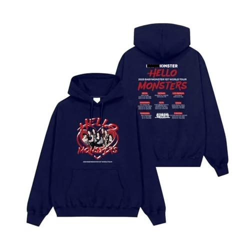 MURQ BM 2025 World Tour Hello Monsters Hoodie BABY-MON-S7ER Support bedrucktes Merch-Baumwollshirt(Blue,S) von MURQ