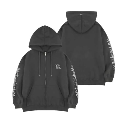MURQ EN 2025 Konzert WalkTheLine Hoodie Support Bedrucktes Sweatshirt Baumwoll-Reißverschluss-Merch-Shirt for Fans(Gray 1- Fleece,L) von MURQ