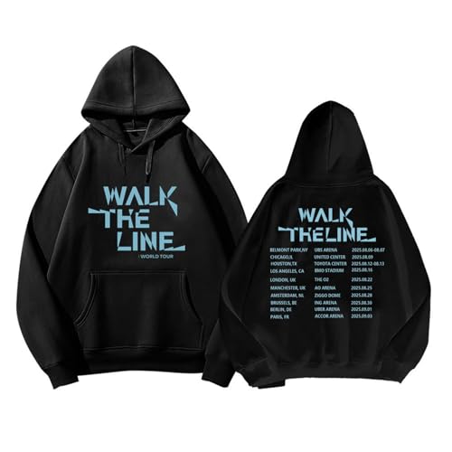 Walk The Line Hoodie 2025 World Tour Support Merch Unisex Baumwolle Geschenk Sweatshirt(A Black,M) von MURQ