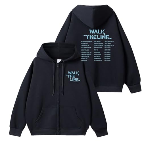 Walk The Line Hoodie 2025 World Tour Support Merch Unisex Baumwolle Geschenk Sweatshirt(B Black,S) von MURQ