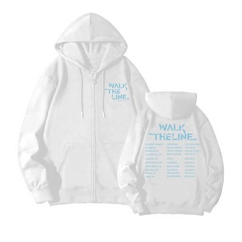 Walk The Line Hoodie 2025 World Tour Support Merch Unisex Baumwolle Geschenk Sweatshirt(B White,M) von MURQ
