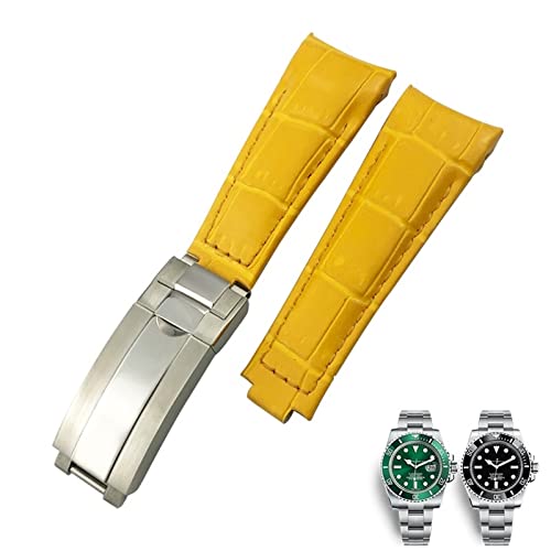 MURVE 20 mm Uhrenarmband mit gebogenem Ende, Lederarmband, passend für Rolex 116610 Submariner Oyster GMT Daytona Slide Lock Schnalle Rindsleder Armbänder, 20mm-Rose Buckle, Achat von MURVE