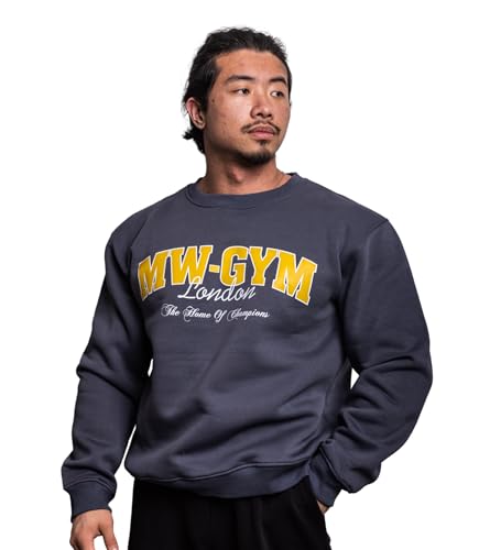 MUSCLE GYM Herren-Sweatshirt – Rundhalsausschnitt, Herren-Top, Muskel-Passform, entspanntes Sweatshirt für Fitnessstudio und Freizeitkleidung, Muscle Works Gym Herren-Pullover, Smoked Grey, M von MUSCLE GYM