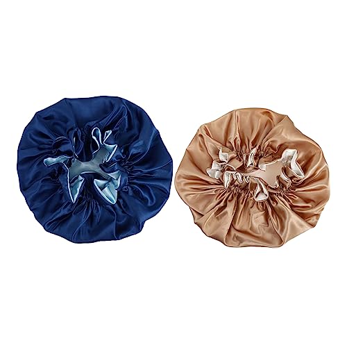 MUSISALY 1satz Satin Schlafhaube Für Damen Doppellagige Atmungsaktive Haarhaube Mit Gummizug Für Lange Und Lockige Blau Und Gold Wiederverwendbar Und Langlebig von MUSISALY
