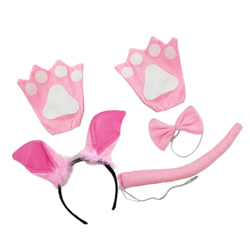 MUSISALY Stirnband Mit Schweineohren Kostüm-set Schweinezubehör Cosplay-schmuck Accessoire Haarband Tierkostüm Halloween-requisiten Schleife Handschuhe von MUSISALY