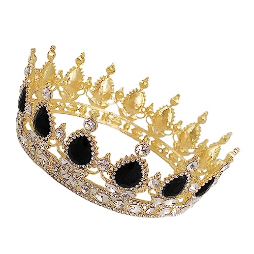 MUSISALY 1 Stk Runde Krone Hochzeit Stirnband Schwarze Tiara Goldenes Stirnband Barocke Tiara Aus Strasssteinen Hochzeit Strass Juwelenbesetzte Barockkönigin Goldrand Legierung Black von MUSISALY