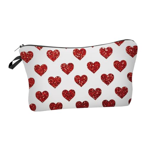 MUSISALY Schminktasche Aus Polyester Mit Reißverschluss Herz-Druck Reisetasche Für Damen Kosmetiktasche Mit Fächern Praktisch Für Reisen Und Alltag von MUSISALY