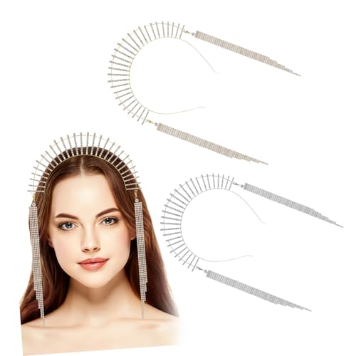 MUSISALY 2stücke Heiligenschein-stirnband Mit Strasssteinen Und Quaste Göttinnen-kopfschmuck Für Frauen Krone-tiara Stirnbänder Für Hochzeit Und Fest von MUSISALY