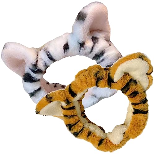 MUSISALY 2stücke Plüsch Tiger Haarband Damen Elastische Stretch Make-up Stirnband Kopf Wrap Für Frauen Waschen Gesicht Zähneputzen von MUSISALY
