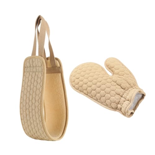 MUSISALY 2St Rückenziehendes Handtuch Rückenbürste Peeling-Duschhandschuh Körperbürstenschwamm exfoliating towel skincare set handtücher Duschhandschuhe Duschtuch für den Rücken Beige von MUSISALY